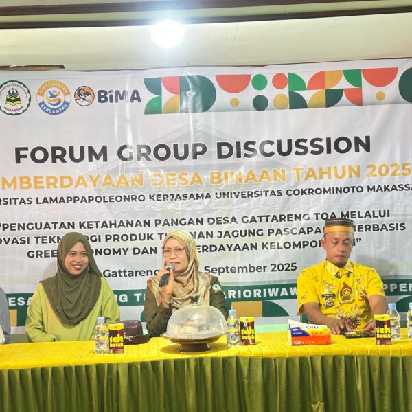 FGD Pemberdayaan Desa Binaan Universitas Lamappapoleonro 2025: Penguatan Ketahanan Pangan melalui Inovasi Teknologi Produk Turunan Jagung Berbasis Green Economy