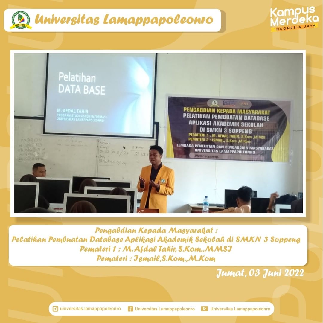 Tim Dosen UNIPOL Gelar Pelatihan Pembuatan Database Aplikasi Akademik Sekolah di SMKN 3 Soppeng